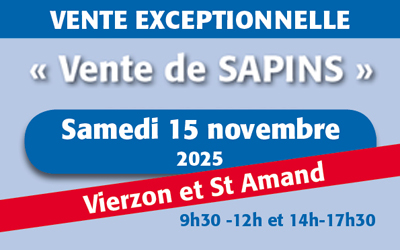 Vente de sapins de Noël à partir du 15 novembre – Exclusivement à Vierzon et St-Amand.